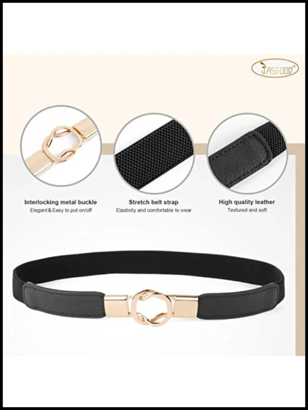 Retro Elastic Waist Belt with Gold Metal Buckle PU Leather Stretchy Skinny Belt